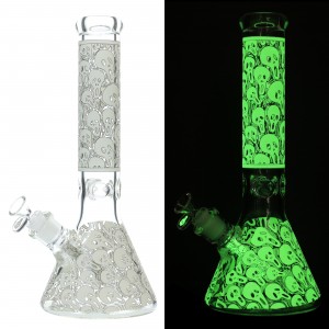14" Chill Glass Glow In The Dark Ghost Face Beaker Water Pipe - [JLB94]